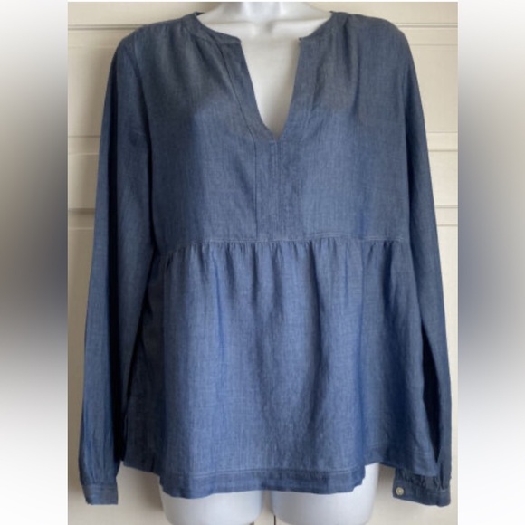 Loft Denim Chambray Popover Tunic long sleeve Top blouse shirt. Size Small - Picture 1 of 8